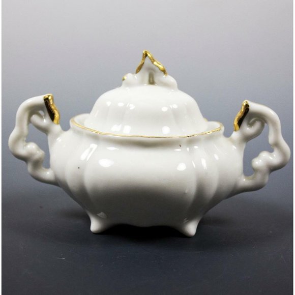 Vtg Lefton China Hand Painted White & Gold Cream & Sugar #5346 Child/Doll Size - Picture 3 of 12